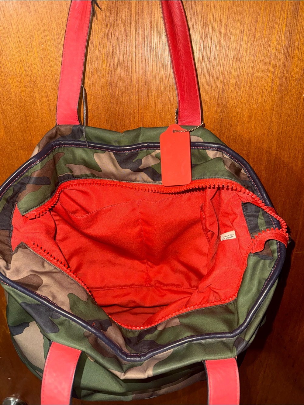 Coach Camouflage Canvas Tote Bag with Orange Logo - Picture 7 of 8